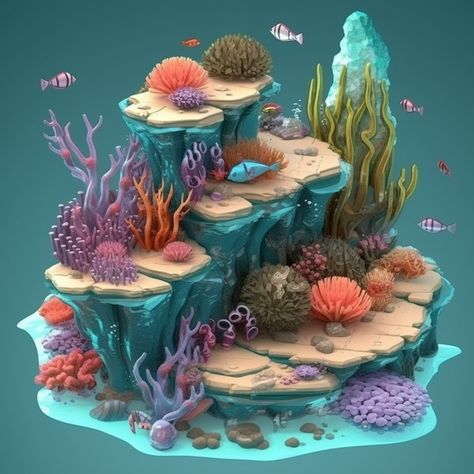 Walnut Craft, Landform Projects, Coral Reef Craft, Decor Marin, Comic Wallpaper, Paper Art Sculpture, Isometric Drawing, Sea Life Art, Typography Alphabet