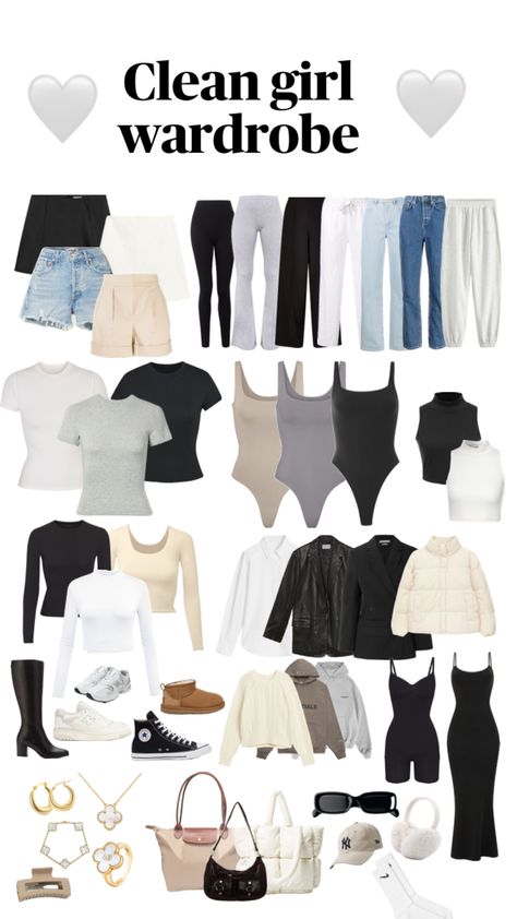 Clean girl wardrobe #cleangirl #outfitinspo #vanillagirl Clean Girl Wardrobe, Capsule Wardrobe Casual, Outfit Inspo Casual, Casual Preppy Outfits, Trendy Outfits For Teens, Girls Wardrobe, Simple Trendy Outfits, Cute Everyday Outfits, Clean Girl