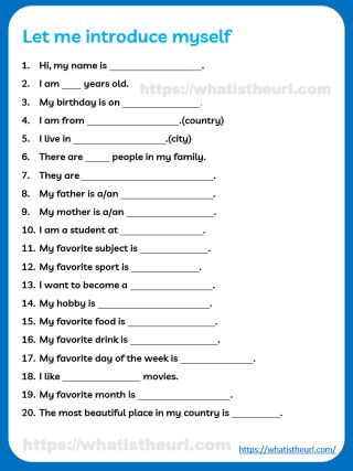 Let Me Introduce Myself - Worksheet - Your Home Teacher Question About Myself, Myself Worksheets For Kids, About Myself Worksheet For Kids, About Myself Worksheet, All About Me Essay, Self Introduction In English, Introduce Yourself Template, Writing About Myself, Questions About Myself