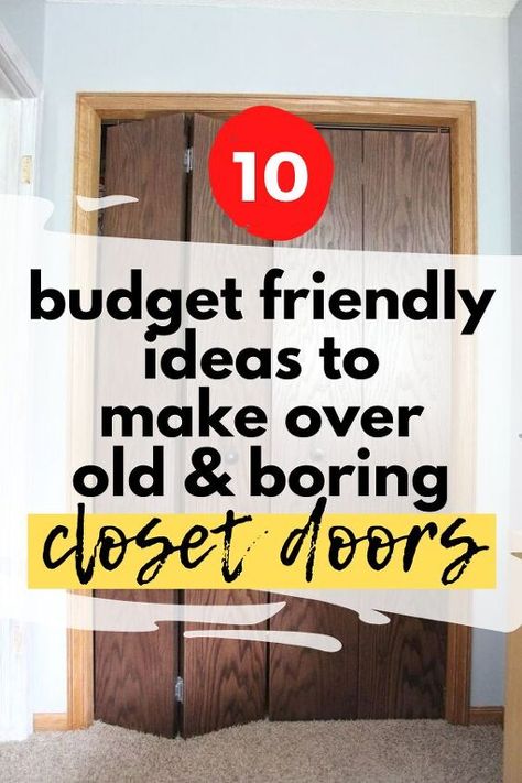 Update old and boring bedroom closet doors with these creative diy ideas. See how to upgrade builder grade closet doors on a budget. Modern, farmhouse and rustic closet door makeover ideas. Closet Door Makeover Ideas, Door Makeover Ideas, Old Closet Doors, Bifold Doors Makeover, Easy Closet, Rustic Closet, Cheap Closet, Diy Closet Doors, Bedroom Closet Doors