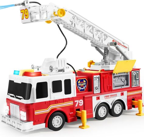 Huge-Sized Authentic American Fire Truck: This extra-large, American-styled fire truck toy (16.9 x 5.3 x 8.7 inches) sets the stage for endless fun and adventures. It's an ideal gift to ignite the imagination of your aspiring firefighter. Retractable Ladder, Toy Fire Trucks, Hose Storage, Water Sprinkler, Engineering Gifts, Play Vehicles, Emergency Vehicles, Fire Engine, Toy Trucks