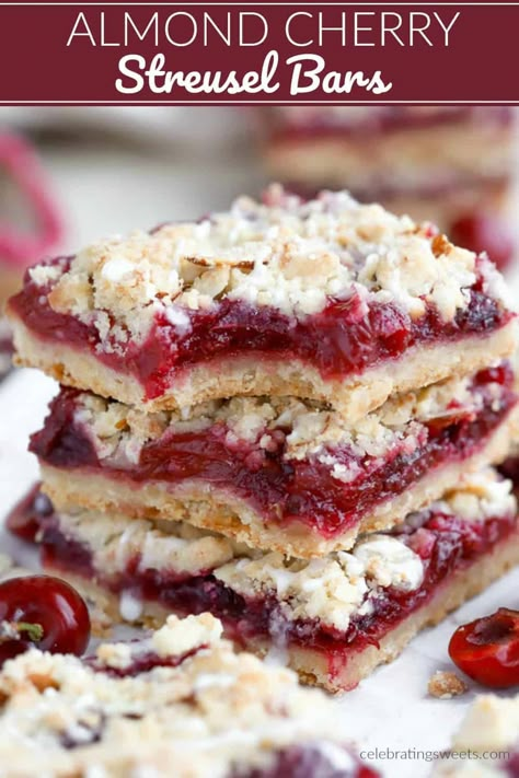 Cherry Almond Squares, Cherry Dessert Recipes Using Frozen Cherries, Cherry Streusel Bars, Sweet Dark Cherry Recipes, Dessert With Frozen Cherries, Frozen Cherries What To Do With, Almond Cherry Bars, Cherry Almond Desserts, Recipes Using Cherries