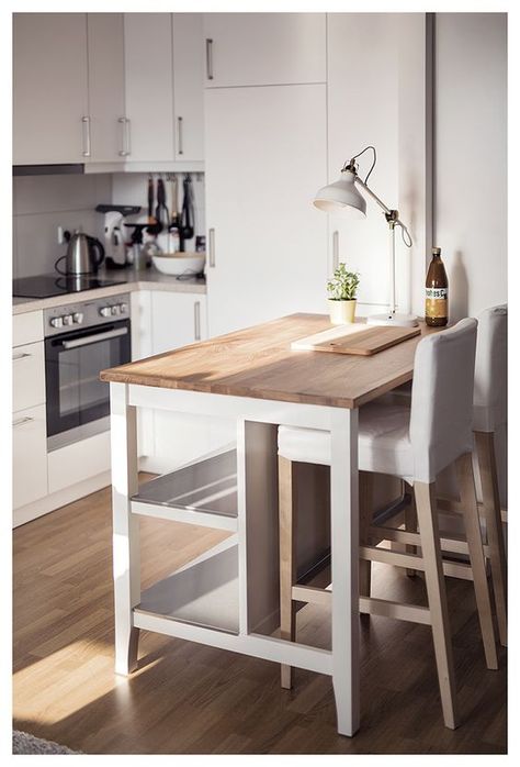 Ikea Kitchen Island / Breakfast Bar Dapur Ikea, Apartment Kitchen Island, Model Dapur, Kitchen Island On Wheels, Ikea Kitchen Island, Kitchen Apartment, Kitchen Island Ideas, Small Kitchen Island, Kitchen Island Bar