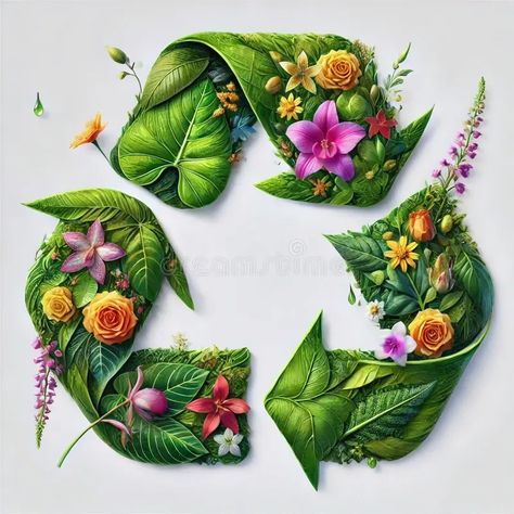 Vibrant Recycle Symbol of Lush Leaves and Flowers - Perfect for Eco-Friendly Designs and Environmental Campaigns vector illustration Recycle Sign, Recycle Logo, Recycle Symbol, Abstract Animal Art, Flower Symbol, Vegetable Garden Diy, Environmental Conservation, Environmental Awareness, Eco Friendly Design