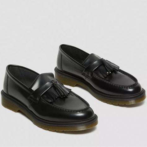 Dr. Martens — Black Adrian Smooth Leather Tassel Loafers Dr Martens Black, Slip On Loafers, Tassel Loafers, Leather Tassel, Leather Slip Ons, Smooth Leather, Black Leather, Loafers, Slip On