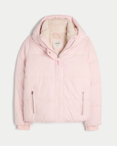 Women's Faux Fur-Lined All-Weather Puffer Jacket | Women's Jackets & Coats | HollisterCo.com Light Pink Puffer Jacket, Pink Puffer Jacket Outfit, Hollister Models, Hollister Clothes, Pink Winter Coat, Hollister Jacket, Pink Puffer Jacket, Puffer Jacket Outfit, Hollister Jackets