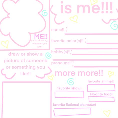 About Me Cute Template, Get To Know Me Template Aesthetic, Kawaii About Me Template, Aesthetic About Me Template, What Are You Thinking About Template, How We See Each Other Template, Cute About Me Template, Introduction Template, Introduce Yourself Template