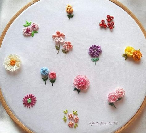 Diy Embroidery Thread, Small Flower Embroidery, Flower Embroidery Tutorial, Sulaman Pita, Embroidery Hoop Art Diy, Embroidery 3d, Simple Hand Embroidery Patterns, Miniature Embroidery, Diy Bead Embroidery