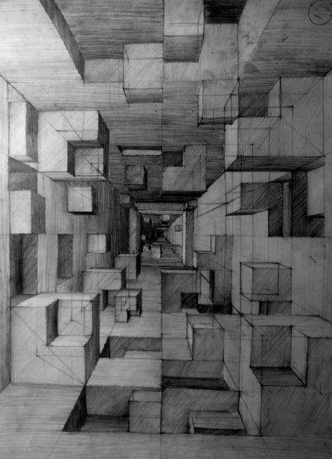 Perspective Drawing Architecture, Perspective Drawing Lessons, Perspective Art, Abstract Drawing, Architecture Drawing Art, Perspective Drawing, 3d Drawings, Arte Sketchbook, Illusion Art