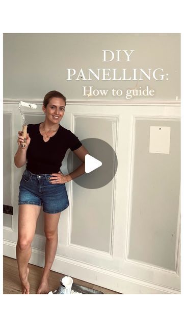 Jamie-rose Rigby on Instagram: "PANELLING GUIDE 🙌🏼 

AD| I am over the moon with my little glow up in here! It’s taken this view from a 7 to a 10! 

As you can tell from the outfit changes, this was done over the course of a week whenever we had a chance, and how I haven’t got small people in all of my footage is a miracle as they were running around the whole time! 😂 

Anyway, below is step by step what I did and what I used. I got everything from @bandq_uk and spent about £150 in total! 

1. Add base strips along the top of the skirting board. I bought a sheet of mdf (9mm thick) and had it cut into longer strips so that I’d have only one join along this section of the panelling- less joins, less to caulk! B&Q cut these for you to your requirements for free! 
2. Next I laid out the 6 p Cheshire Panelling, How To Add Wainscotting, Board And Batten Small Bedroom, Panelling Same Colour As Walls, Accent Wall With A Door, Installing Paneling On Walls, Corner Panelling Design, Dining Room Panelling Ideas, Different Panelling Styles