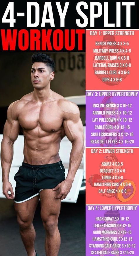 Push-Pull-Legs 4 day split Full Body Training Program, Mens Workout Routine Over 40, Muscle Building Workouts For Men, Mass Building Workout Men, 4 Day Split Workout, Split Training, 4 Day Workout, Split Workout, Bodybuilding Transformation