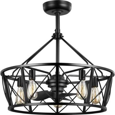 Fandelier Ceiling Fan, Ceiling Fan Size, Farmhouse Ceiling Fan, Cage Chandelier, Black Farmhouse, Black Cage, Black Ceiling Fan, Progress Lighting, Fan With Light