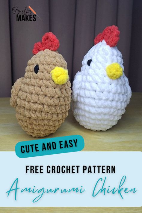 Save this easy to make Amigurumi Chicken that you can complete in a day or less! It's a quick easy to follow crochet chicken pattern perfect for beginners and uses chunky yarn for the extra fuzziness. Crochet Eggs Free Pattern, Free Chicken Crochet Pattern, Quick And Easy Amigurumi, Crochet Chickens, Crochet Chicken Pattern, Crochet Eggs, Amigurumi Chicken, Mermaid Tail Blanket Crochet, Amigurumi Projects