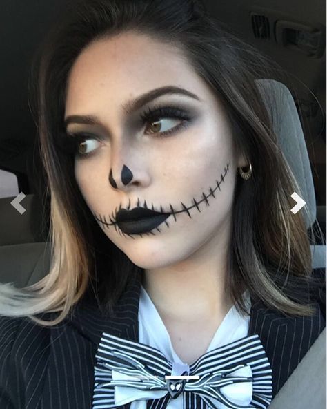 Simple Skeleton Makeup Halloween, Cute Easy Halloween Makeup Simple, Halloween Makeup School, Easy Jack Skellington Makeup, Skelton Faces Makeup Easy, Diy Skeleton Makeup, Simple Catrina Makeup Ideas, Half Catrina Makeup, Simple Skeleton Makeup