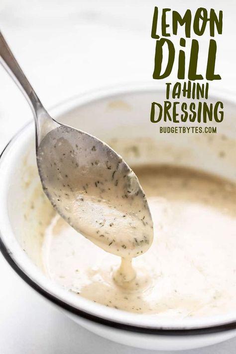 Dill Tahini Dressing, Lemon Dill Salad Dressing, Medditeranean Dressing, Keto Tahini Dressing, Vegan Dressings For Salads, Salmon Dressing, Sauce For Salad, Vegetables Grilled, Chicken Potato Salad