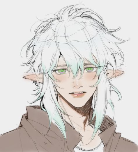 Elf Reference Drawing, Elf Fairy Drawing, Male Ocs With Long Hair, Albino Oc Male, Male Anime Hair Reference, Elf Hair Drawing, Soft Male Oc, Pale Elf Male, Elf Characters Male