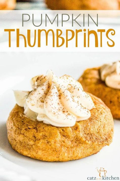 Pumpkin Thumbprints | Catz in the Kitchen | catzinthekitchen.com | #pumpkin #fall #cookies Pumpkin Food, Halloween Cookie Recipes, Fall Desserts Easy, Mission Accomplished, Coconut Cookies, Thumbprint Cookies, Four Kids, Fall Food, Dinner Food