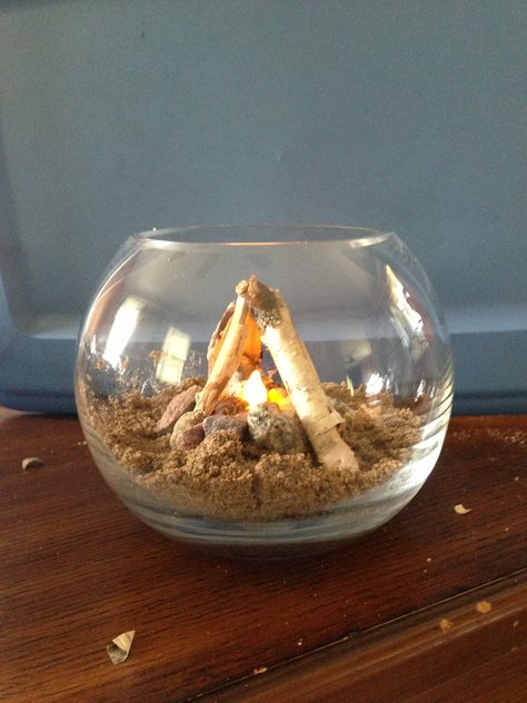 Camping Themed Party Centerpieces, Campfire Table Decorations, Fire Center Piece, Camping Birthday Centerpiece, Lake Theme Centerpieces, Oregon Themed Party, Camping Wedding Decorations, Bonfire Centerpiece, Camp Centerpieces Table Decorations