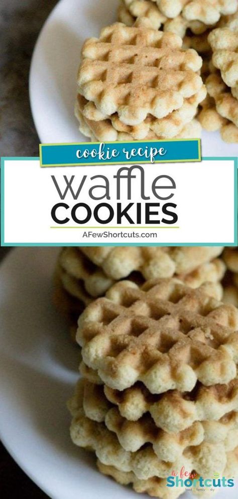 One of my favorite Christmas Cookies. The kids love to help make this simple Waffle Cookies Recipe! They are perfect for cookie exchanges and for gifts! | @AFewShortcuts #cookies #recipe #christmas #recipes Waffle Cookies Recipe, Favorite Christmas Cookies, Waffle Iron Recipes, Waffle Maker Recipes, Waffle Cookies, Unique Cookies, Holiday Cookie Recipes, Oreo Dessert, Holiday Recipes Christmas