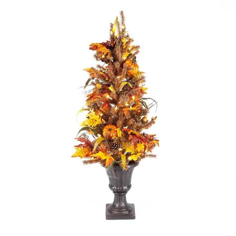 Fall Topiary Porches, Harvest Tree, Harvest Porches, Porch Tree, Porch Trees, Fall Themes, Pumpkin Topiary, Metal Pumpkins, Wood Pumpkins