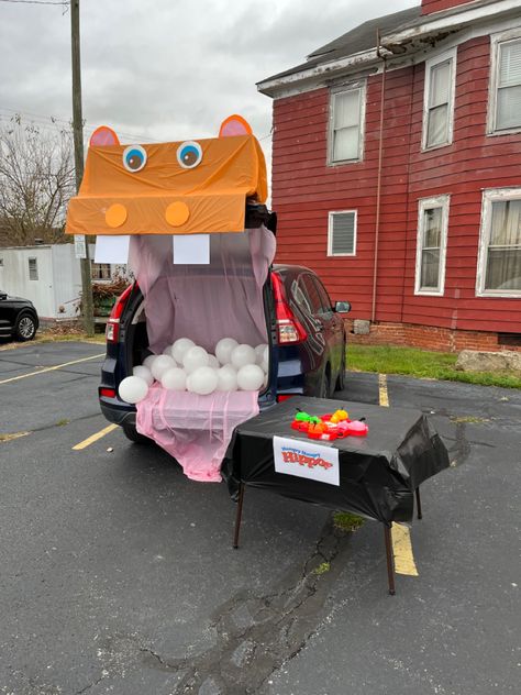 Hungry Hippos Trunk Or Treat, Hungry Hungry Hippo Trunk Or Treat, Hippo Trunk Or Treat, Trunk Or Treat Ideas For Cars Preschool, Hungry Hippo Trunk Or Treat, Interactive Trunk Or Treat Ideas, Ski Ball, Hungry Hungry Hippos, Trunk Ideas