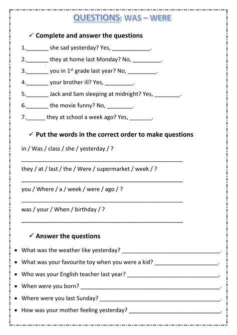 Grade 7 English Worksheets Grammar, Was Were Questions Worksheet, 5 Grade Worksheets, Was And Were Worksheets, 5th Grade English Worksheets, Was Were Worksheet, Was Were, Third Grade Grammar Worksheets, Daily Oral Language