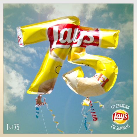 It's Lay's 75th birthday & we're sharing our favorite summer moments for the 75 days of summer! Share yours on Twitter & Instagram using #Lays75 and you'll have a chance to win $75 to make your summer perfect! Birthday Campaign, Bucket Ideas, Graphic Design Ads, 75th Birthday, Brand Campaign, Food Poster Design, Food Ads, Retro Recipes, Food Poster