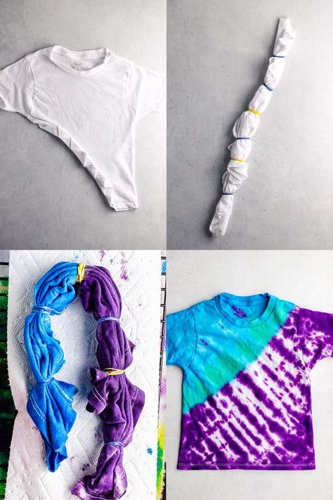 Learn easy tie dye folding techniques to create awesome tie dye patterns on your next t-shirt. A great summer craft for kids, camps, teens, and families. Tie Dye Patterns Diy How To Make, How To Tie Dye Tshirts, Tie Dye Shibori Patterns, Tie Dye Patterns 3 Colors, Tye Dye Patterns One Color, Two Color Tie Dye Patterns, Dye Tshirt Ideas, The Dye Designs, Tie Dye Folding Techniques Step By Step