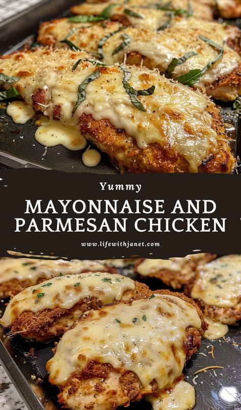 Mayonnaise and Parmesan Chicken Recipe Mayonnaise and Parmesan Chicken is a simple yet delicious dish that is perfect for a weeknight dinner or as a party appetizer. Mayonnaise Chicken, Chicken Breast Recipes Baked, Chicken Entrees, Parmesan Chicken, Chicken Main Dishes, Easy Family Dinners, Yummy Chicken Recipes, Chicken Dishes Recipes, Family Dinners