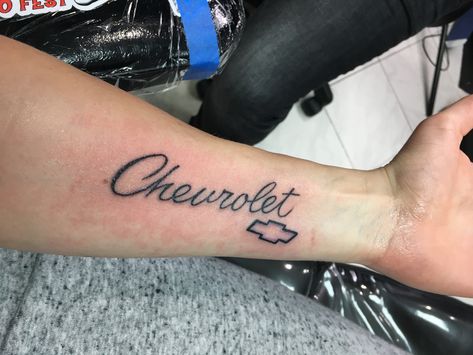 Chevy Logo Tattoo, Chevy Symbol Tattoo, Chevy Truck Tattoo Ideas, Chevy Tattoo Ideas, Chevrolet Tattoo, Truck Tattoos, Chevy Tattoo, Hot Rod Tattoo, Truck Tattoo