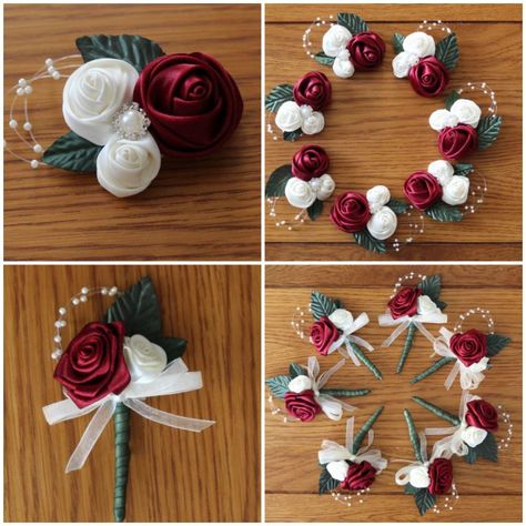 Buttoniere Diy, Wedding Corsage, Burgundy Rose Boutonniere, Elegant Rose Wedding Brooches, Diy Boutonniere Wedding, Rose Colored Handmade Flowers Brooch For Wedding, Wedding Rose Brooches With Handmade Flowers, Red Handmade Flower Brooches For Wedding, Brooch Boutonniere