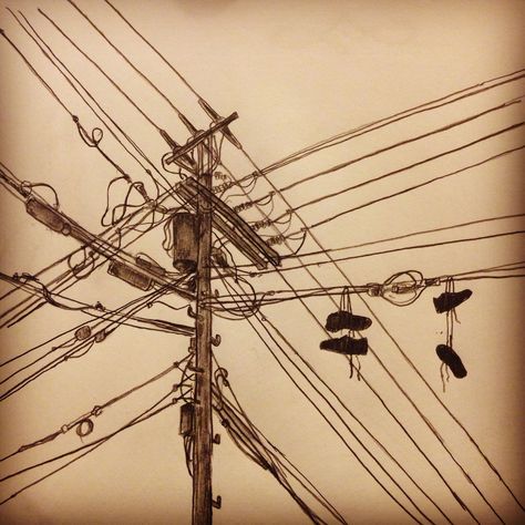 Power Lines Tattoo, Lines Tattoo, Ap Studio Art, Dorm Wall Art, Power Lines, Black Ink Tattoos, Urban Sketching, Line Tattoos, Simple Art