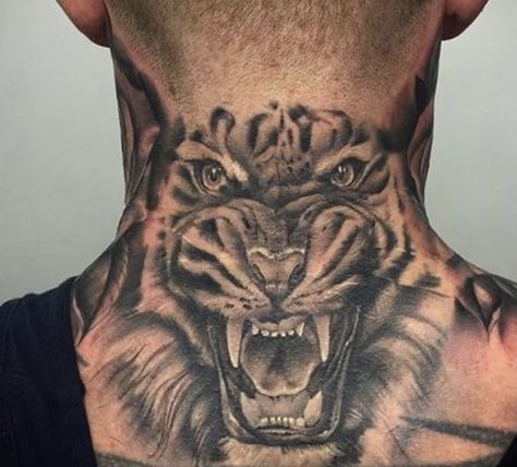 Tiger Tattoo Back, Tiger Tattoos For Men, Neck Tattoo Men, Back Of Neck Tattoo Men, Mens Tiger Tattoo, Nape Tattoo, Tiger Tattoo Sleeve, Tattoo Son, Best Neck Tattoos