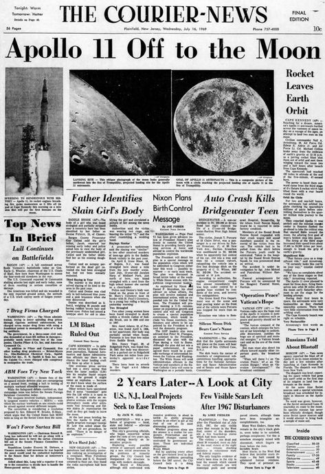 Apollo 11 Launch, Newspaper Front Pages, Newspaper Template, Michael Collins, Newspaper Headlines, Historical Newspaper, Vintage Newspaper, Newspaper Design, Newspaper Printing