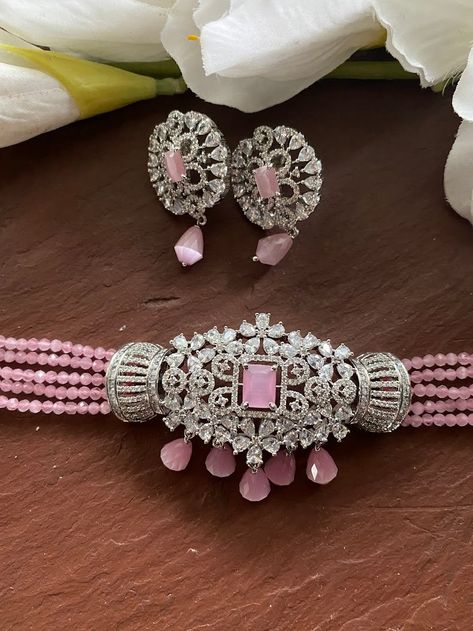 Diamond Choker Necklace Indian, Beads Choker Necklace Indian, Choker Necklace Indian, Latest Necklace Design, Pink Choker Necklace, Indian Choker, Indian Choker Necklace, Pink Choker, Jewelry Pakistani