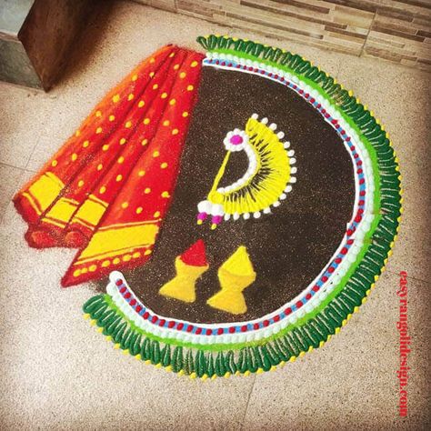 50 Gauri Puja Rangoli Designs (Rangoli Ideas) - February 2020 Ganpati Rangoli Designs Latest, Gauri Rangoli, Puja Rangoli Design, Haldi Kumkum Rangoli, Ganpati Rangoli Designs, Ganpati Design, Gauri Ganpati, Ganpati Rangoli, Designs Rangoli