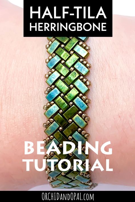 2 Hole Beads Diy Jewelry, Quadratile Beads Patterns, Miyuki Tila Beads Pattern, Bead Bracelet Diy Tutorials, Bracelet Tila Tutorials, Beaded Herringbone Bracelet, Tila Bead Patterns Free, Tila Bead Bracelet Patterns, Tila Bead Bracelets Tutorials Free Pattern