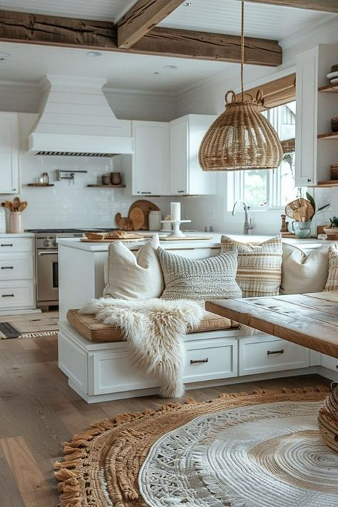 Efficient Room Design, Coffee Corner Design Ideas, Scandinavian Open Plan Living, Boho Breakfast Nook Ideas, Small Home Space Saving Ideas, Kitchen Nook Ideas Small Corner, Breakfast Corner Kitchen, Cozy Kitchen Nook Ideas, Kitchen Boho Ideas