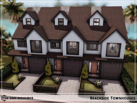 The Sims Resource - Beachside Townhouses Townhouses Sims 4, Sims 4 Rental Build, Sims 4 Row House, Apartment Complex Sims 4, Sims 4 Rental House, Sims 4 Lots Residential, Bloxburg Townhouse, Sims 4 Townies, Sims 4 Townhouse