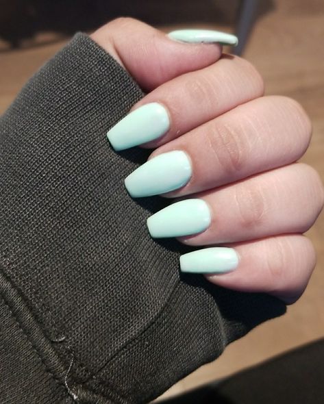 Mint colored acrylic nails Mint Green Nails Acrylic, Green Nails Acrylic, Mint Green Nails, Green Acrylic Nails, Glitter Nails Acrylic, Mint Green Dress, Colored Acrylic, Colored Acrylic Nails, Light Mint Green