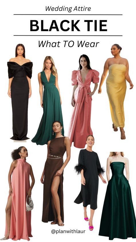 what to wear as a guest to a black tie attire wedding #blacktieweddingguestdress #weddingguestdresses #weddingguestoutfit #greenscreen What Is Black Tie Attire, Black Tie Attire For Women Wedding Summer, Champagne Black Tie Dress, Black Tie Dresscode, October Black Tie Wedding Guest, Dress For Black Tie Wedding Guest, Black Tie Wedding Dress Code, Black Tie Wedding Outfit, Creative Black Tie For Women