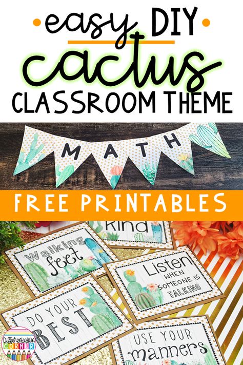 Easy DIY Cactus Classroom Theme Ideas - Differentiation Corner Preschool Cactus Theme, Classroom Cactus Decor, Desert Theme Classroom Decorations, Classroom Decor Cactus, Classroom Cactus Theme, Woof Of The Week Classroom, Sky Classroom Theme, Boho Cactus Classroom, Cactus Themed Classroom