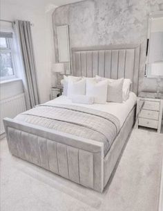 Fabric Platform Bed, Luxury Bed Frames, Sleigh Bed Frame, Simple Bed Designs, Bed Frame Sizes, Bespoke Beds, Wingback Bed, Bed Design Modern, Grey Bedroom