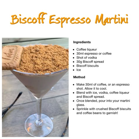 Biscoff Espresso Martini, Biscoff Martini, Cocktail Drinks Alcoholic, Winter Cooking, Yummy Alcoholic Drinks, Martini Recipes, Mixed Drinks Recipes, Cocktail Drinks Recipes, Iced Drinks