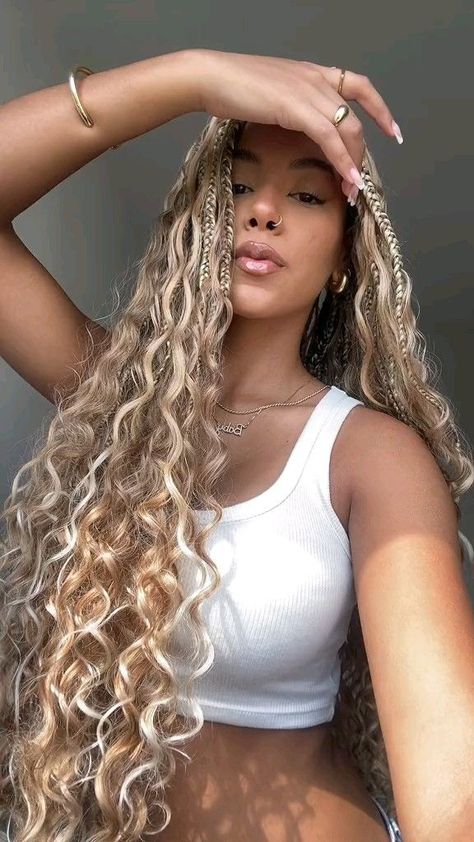 Mermaid Blonde Braided Hairstyles Braids Blonde, Kanekalon Hair, Hairstyles Straight, Goddess Braids Hairstyles, Loose Hair, Blonde Braids, Box Braids Hairstyles For Black Women, Braids Hairstyles Pictures, Cute Box Braids Hairstyles