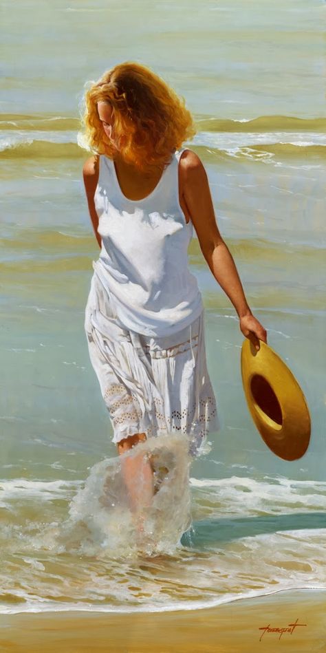 The Poet of Painting ~ Catherine La Rose : Enric Torres-Prat ✿ Representational Art, Spanish Painters, Art And Illustration, On Beach, Art Themes, Woman Painting, Beach Art, Art Plastique, Figure Painting