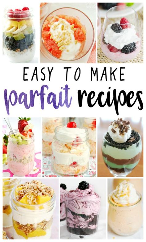 Looking for a sweet treat for yourself or the whole family? Parfaits are the perfect dessert! It's versatile, easy to make, and will be a hit with everyone. We've gathered some of the tastiest looking Parfait Recipes for you. Be sure to grab a pen and a piece of paper to start your ingredient list! Easy Dessert Parfait Recipes, Make Ahead Yogurt Parfait For A Crowd, White Chocolate Parfait, Mini Parfait Recipes, Dessert Parfait Ideas, Individual Parfait Cups, Easter Parfait Dessert Recipes, Parfet Dessert, Diy Parfait Cups