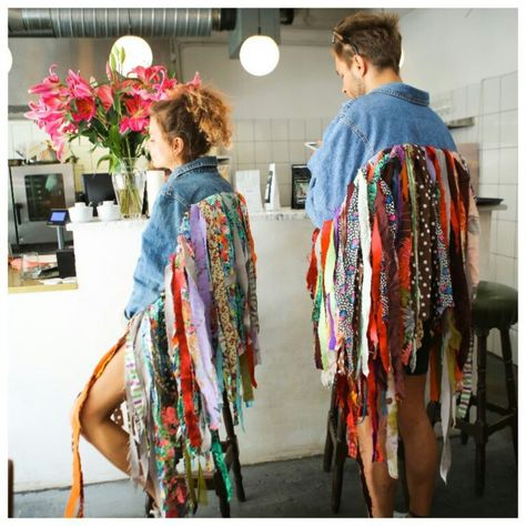 Diy Fringe Jacket, Jacket Diy, Sustainable Fashion Designers, Tassel Jacket, Diy Denim Jacket, Diy Denim, Denim Jacket Patches, Diy Jacket, Denim Diy