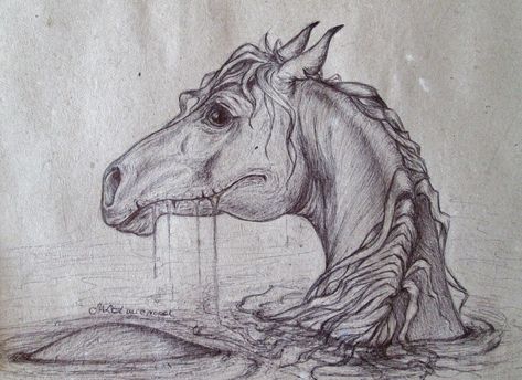 Kelpie Tattoo, Kelpie Horse, Demon Horse, Wrist Tattoo Ideas, Horse Art Drawing, Creepy Drawings, Horse Sketch, Clever Tattoos, Horse Horse