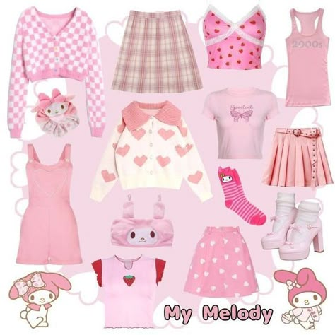 My Melody Clothes Aesthetic, My Melody Themed Outfit, My Melody Outfit Aesthetic, My Melody Clothing, Cute Sanrio Clothes, My Melody Aesthetic Outfit, My Melody And Kuromi Outfit, Sanrio Themed Outfits, My Melody Inspired Outfit